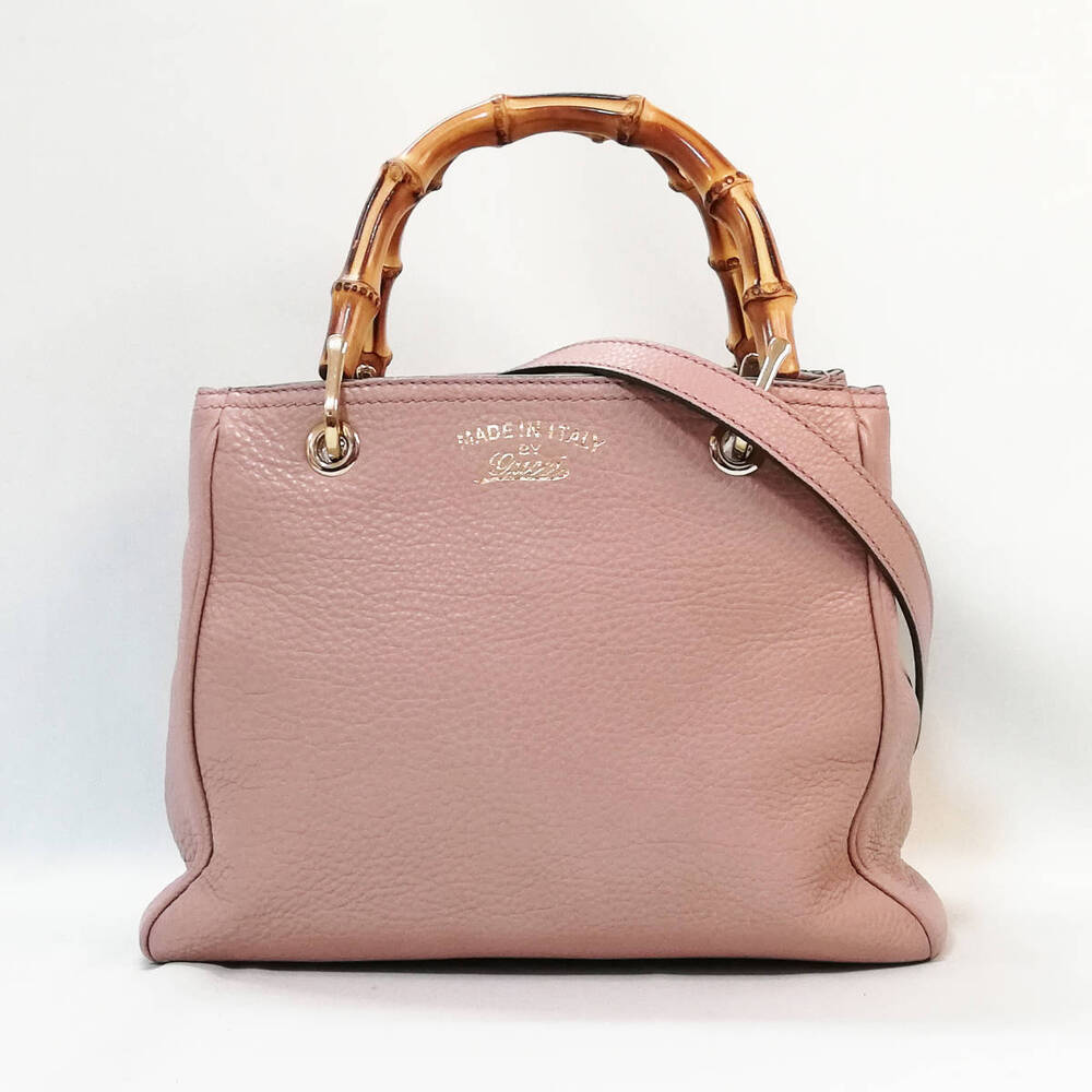 GUCCI Bamboo Leather Pink Handbag Shoulder Bag Crossbody